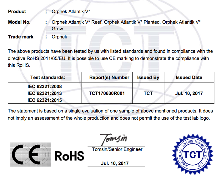 Certificação CE Orphek