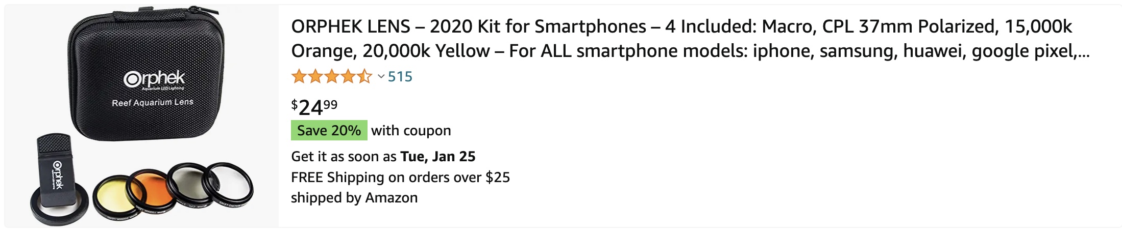 køb på amazon ORPHEK LENS – 2020 Kit til smartphones